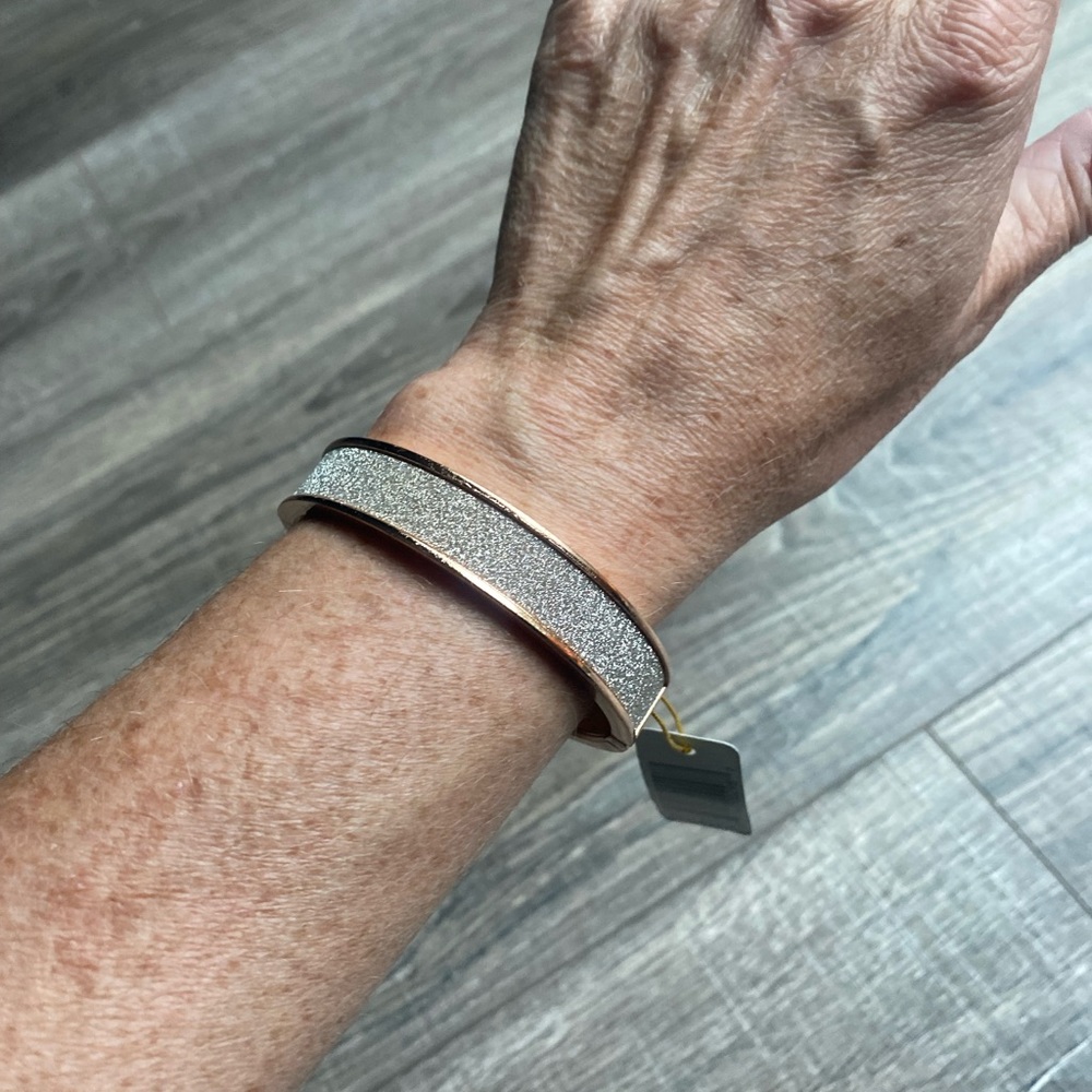 Crystal accents in wide cuff bangle with hinge NWT